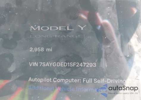 2025 Tesla Model Y Long Range Dual Motor All-Wheel Drive из США, поврежденный, VIN 7SAYGDED1SF247293